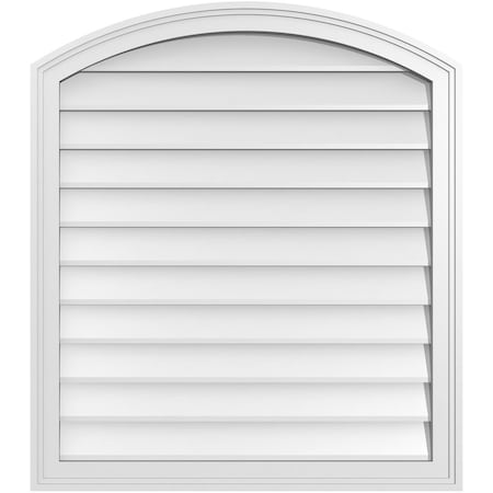 Ekena Millwork Arch Top Surface Mount PVC Gable Vent: Functional, w/ 2"W x 1-1/2"P Brickmould Frame, 30"W x 34"H GVPAR30X3402SF